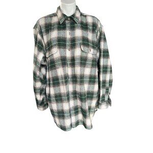Field & Stream Mens Heavy Flannel Shirt 3X Green Plaid Long Sleeve Button Down
